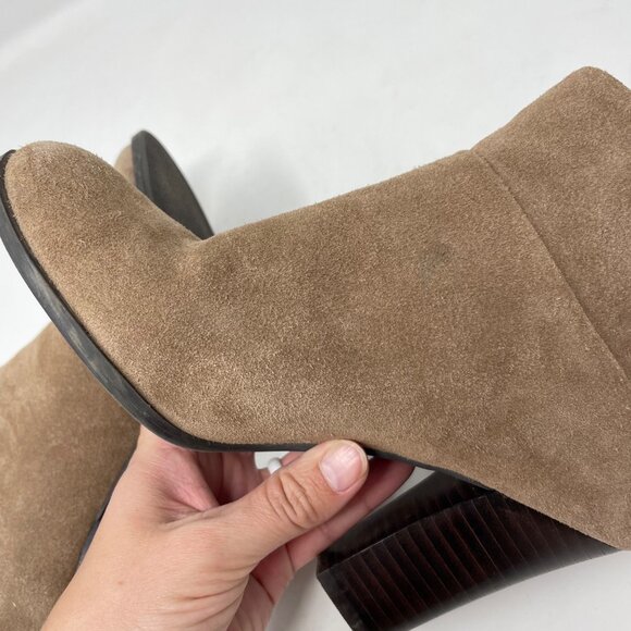 BCBGeneration Kleina Bootie Size 6.5 Tan Suede Stacked Heel Back Zipper - Picture 8 of 12